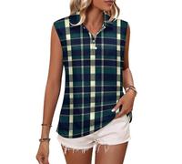 Top senza maniche per camicia da golf da donna, blu navy verde motivo scozzese stampa da donna con scollo a V polo canotte da tennis, Stile 30, L
