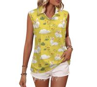 Top senza maniche per camicia da golf da donna, carino coniglietto nuvole stampa signore scollo a V canotte polo tennis camicie, Stile-6, S