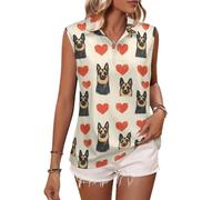 Top senza maniche per donna camicia da golf, pastore tedesco stampa cuore canotta da donna scollo a V canotte polo tennis camicie, Stile:, L