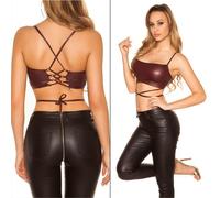 Top Senza Maniche Wetlook Donna Con Lacci Bordeaux 34/36/38 #T1569