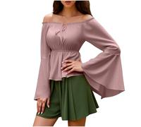 Top Spalle Scoperte in Cotone Top Spalla Denudee Donna Chic Top Tinta unita Basic Top Oversize T-Shirt Confortevole Tunica Da Sera Vacanze Elegante Top Leggero Traspirante Camicia, Rosa, XXL