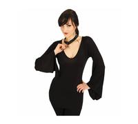 Top SPIRAL Gothic Elegance nero collo a V manica gotica campana P001F436