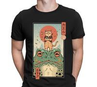Top T-Shirt Uomo Cat And The Big Frog Warriors Cute Animal Retro Vintage #D6