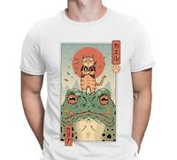 Top T-Shirt Uomo Cat And The Big Frog Warriors Cute Animal Retro Vintage #D6