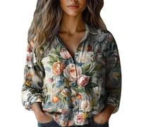 Top & T-Shirts Camicetta da donna in cotone stampato moda button down camicie casual a maniche lunghe camicetta, Mimetico, 5XL