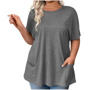 Top Taglie Grandi per Donna - Maniche Corte Casual, T-Shirt Colletto Rotondo Estate Solida, Loose Blouse con Tasche, Pratica per Uso Quotidiano(1A-Grey, XXXXXL)