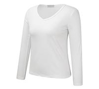 Top termico da donna a maniche lunghe da donna, top termico invernale, tinta unita, vestibilità aderente, con scollo a V, a maniche lunghe, in pile spesso, per la stagione fredda, uso quotidiano