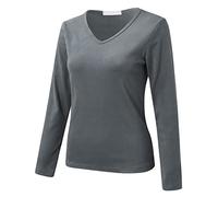 Top termico da donna a maniche lunghe da donna, top termico invernale, tinta unita, vestibilità aderente, con scollo a V, a maniche lunghe, in pile spesso, per la stagione fredda, uso quotidiano