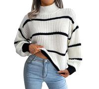 Top termico da donna felpe invernali da donna oversize a maniche lunghe maglione a righe casual dolcevita con spacco laterale pullover maglione a maglia top per feste costume natalizio regali, bianco