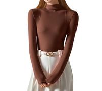 Top termico da donna, in velluto tedesco, riscaldabile, alla moda, taglio sottile, per calde giornate invernali, come biancheria intima perfetta, caffè, M