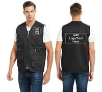 Top Tie Gilet per attività di volontariato personalizzato per supermercato, Gilet multitasche stampato a trasferimento termico-Nero-L