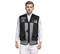 Top Tie Gilet pubblicitario personalizzato in rete con stampa ricamata Tasche multiple Gilet uniforme per volontariato-Nero-M