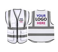 Top Tie Personalizzato Aggiungi il tuo logo Gilet di sicurezza bianco con 5 tasche e strisce riflettenti ad alta visibilità da 2 "