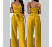 Top tipo canotta con cinturini sagomati da donna con fiocco, pantaloni a gamba dritta con elastico in vita, completo da 2 pezzi per la vacanza in spiaggia L,M,S,XL,XSColore unico,stampa dappertuttoTes