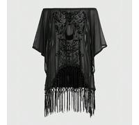 Top trasparente con orlo asimmetrico e frange, stile boho goth del bosco oscuro proibito L,M,S,XL,XSHalloweenFloccaggio