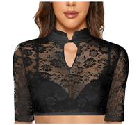 Top Trasparente da Donna Bavarese per Oktoberfest Donne 1PC Ferretto Lingerie Gilet di Pizzo Donna Elegante Dirndl Camicetta Nera Dirndl Camicetta Blouse Confortable Dentelle avec Design Romantico