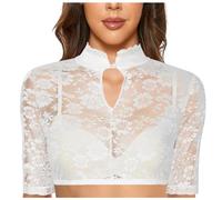 Top Trasparente da Donna Bavarese per Oktoberfest Donne 1PC Ferretto Lingerie Gilet di Pizzo Donna Elegante Dirndl Camicetta Nera Dirndl Camicetta Blouse Confortable Dentelle avec Design Romantico
