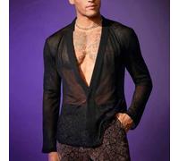 Top trasparente da uomo a maniche lunghe, elegante camicia in rete ideale per serate casual fuori e discoteca (L nero)