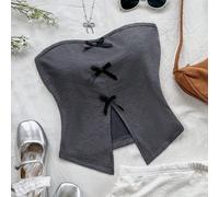 Top tubo a maglia per vacanze da donna, in stile casual e aderente, con decorazione fiocco alla moda al centro anteriore, spacco anteriore all'orlo, per festa o pomeriggio del té, per stratificazione