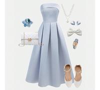 Top tubo blu fumo con bretelle trasparenti per ragazze adolescenti, cute, dolce, elegante, aderente in vita, vestito lungo a-line, adatto per damigelle di nozze, balli, feste, adatto per primavera e e