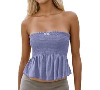 Top tubolare senza spalline per la primavera e l'estate con design volant per l'uso quotidiano - camicetta versatile perfetta per pantaloni e gonne camicetta cresima, Blu, S