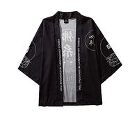 Top Uomo Moda Cardigan National Print Giacca Allentata Cappotto Yukata Baggy Summer (XXL,2Nero)