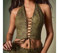 Top verde con scollo a V, laccio stringato, sexy, con schiena scoperta, top con laccetti, top con incrocio sul davanti SHEIN X Shutterstock SHEIN X potenzia la creatività fornendo a stilisti, artisti