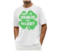 Top verdi per gli uomini Camicetta di San Patrizio Camicia da uomo alla moda sciolto alla moda tinta unita sfumato girocollo manica corta t-shirt abiti per festival vestiti, bianco, L