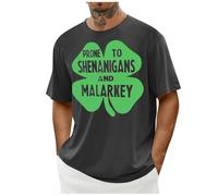 Top verdi per gli uomini Camicetta di San Patrizio Camicia da uomo alla moda sciolto alla moda tinta unita sfumato girocollo manica corta t-shirt abiti per festival vestiti, Grigio, L