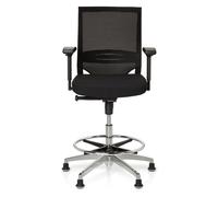 HJH Office 657550 Sedia da lavoro da banco TOP WORK 77 tessuto/mesh nero Sedia da ufficio alta, ergonomica, regolabile in altezza e poggiapiedi