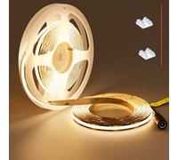 TOPAI Striscia LED COB 12V 5 Metri Bianco Caldo 3000K PCB Nero | Larghezza 8 mm, 480 LED/m, CRI>90, Autoadesiva e Tagliabile per Cucina, Illuminazione Armadi, Soggiorno