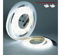 TOPAI Striscia LED COB 5 Metri 12V 6000K Impermeabile, Strip LED Bianco Freddo Alta Luminosità CRI>90, 480LED/M Strisce LED Esterno Adesiva Tagliabile Flessibile Per Casa Camera Cucina