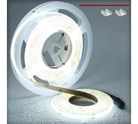 TOPAI Striscia LED COB 5 Metri Bianco Freddo Impermeabile, Strip LED 24V 6000K Alta Luminosità Autoadesivo, CRI>90 480LED/M Tagliabile Per Camera da Letto, Bagno, Cucina