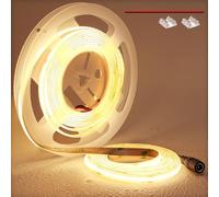 TOPAI Striscia LED COB Bianco Caldo 5 Metri Impermeabile, Strip LED 3000K 24V Alta Luminosità, Autoadesivo CRI>90 480LED/M Tagliabile Per Camera da Letto, Bagno, Cucina