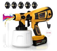 TOPALL Pistola per Verniciare a Batteria,200W 32000PRM 1000ML HVLP Verniciatore a Spruzzo,Elettrica Pistola Vernice a Spruzzo,con 5 Ugelli e 3 Modelli,Professionale Pistola Spruzzo per Vernice