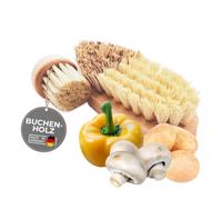 TOPANBIETER 999 Set di 2 spazzole per verdure e funghi, in legno di faggio, spazzole per la pulizia sostenibili per verdure e funghi, robuste, durevoli ed ecologiche