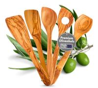 TOPANBIETER 999 Utensile da cucina in legno d'ulivo, set di cucchiai da insalata, cucchiaio da miele, macinasale o pepe (set da 5 pezzi)