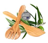 TOPANBIETER 999 Utensile da cucina in legno d'ulivo, set di cucchiai da insalata, cucchiaio da miele, macinasale o pepe (posate da insalata, 2 pezzi)
