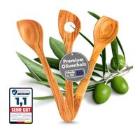 Topanbieter999 Set di 3 cucchiai da cucina in legno d'oliva, prodotto in Germania, con cucchiaio, cucchiaio da portata e cucchiaio da 30 cm, in legno d'ulivo, di alta qualità, sostenibile, cucchiaio