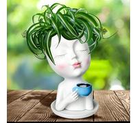 Toparad Vasi da fiori a forma di testa, grazioso vaso per fiori e piante grasse, piante grasse, foro di drenaggio e vassoio, per casa, giardino, cactus (bianco)