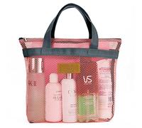 TOPASION Borsa da doccia in rete portatile da appendere per articoli da toeletta e vasca da bagno con cerniera per viaggi, palestra, campeggio, dormitori, spiaggia (rosa)
