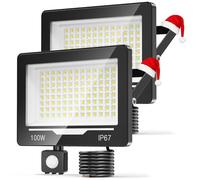 TOPAUBUB 100W 10000LM Faretto LED da Esterno con Sensore di Movimento 2 Pezzi, 6500K Bianco Freddo Impermeabile IP67 Faretto Faro LED Esterno con Sensore Movimento per Cortile, Giardino