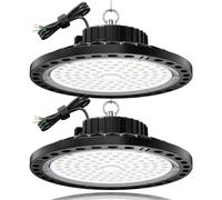 TOPAUBUB 100W Faretto LED UFO Interno 2 Pezzi, Lampada LED per Capannone 10000LM con Catena Metallica da 30CM, Driver, 6500K IP65 Plafoniera LED Garage Industrial per Campana Officina Sofftto