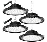 TOPAUBUB 100W Faretto LED UFO Interno 4 Pezzi, Lampada LED per Capannone 10000LM con Catena Metallica da 30CM, Driver, 6500K IP65 Plafoniera LED Garage Industrial per Campana Officina Sofftto
