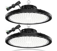 TOPAUBUB 200W Faretto LED UFO Interno 2 Pezzi, Lampada LED per Capannone 20000LM con Catena Metallica da 30CM, Driver, 6500K IP65 Plafoniera LED Garage Industrial per Campana Officina Sofftto