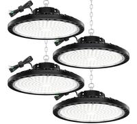 TOPAUBUB 200W Faretto LED UFO Interno 4 Pezzi, Lampada LED per Capannone 20000LM con Catena Metallica da 30CM, Driver, 6500K IP65 Plafoniera LED Garage Industrial per Campana Officina Sofftto