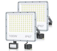 TOPAUBUB Faretto LED da Esterno con Sensore di Movimento 100W, Faro LED Esterno con Sensore Movimento 10000LM 6500K Bianco Freddo Impermeabile IP67 per Faretti Giardino(2 Pezzi)