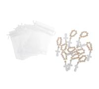 TOPBATHY 10sets Rosari con Crocifisso e Sacchetti Rete per Battesimi Comunioni e Cerimonie Religiose Favors per Ospiti e Membri della Comunità Cristiana