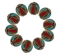 TOPBATHY 12 pezzi Perline Budda Tibetane Fatto Mano in Ottone con Intarsio in Turchese Perline di Distanziamento Artigianali per Creazione Gioielli e Braccialetti Uomo Donna