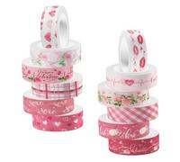 TOPBATHY 12 Rotoli Nastro Washi Adesivo Trasparente Rosa per Scrapbook e Diario Facile da Strappare e Incollare per Artigianato e Decorazioni Regalo di San